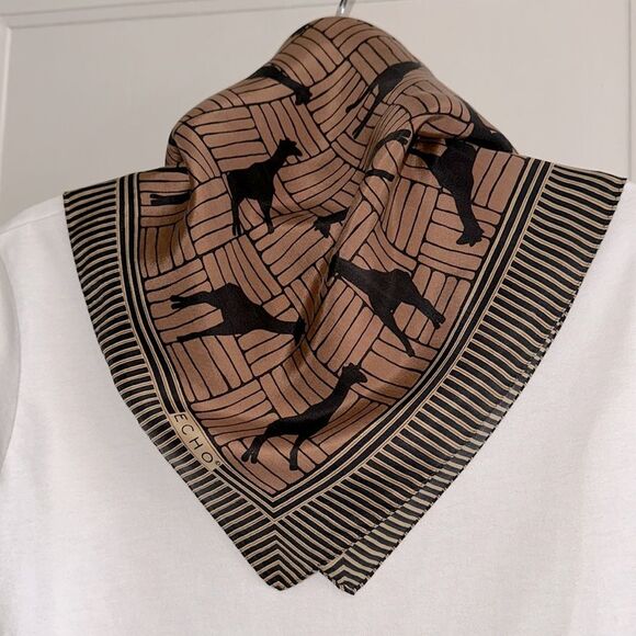 Vintage Echo Giraffe Silhouette Silk Square Scarf in Black, Tan & Brown - Picture 7 of 7
